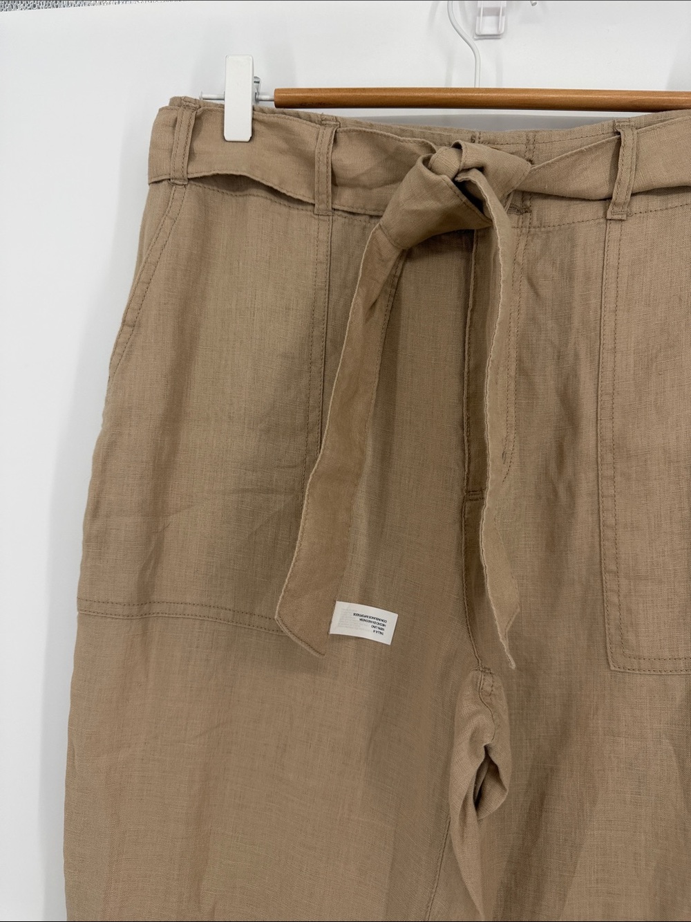 Lauren Ralph Lauren 100% Linen Tie Waist Pants Tan Relaxed Size 6 Resortwear - Picture 3 of 6